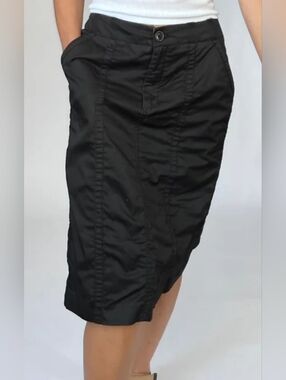 (S)Vtg Classy Black Mid-Length Front Slit Women's  Skirt W 14"×L19"